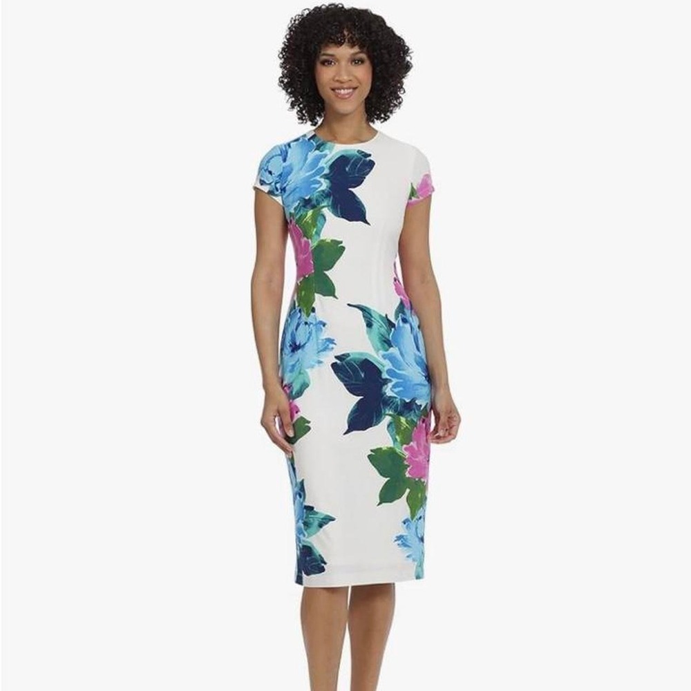 Macy London Multicoloured Floral Midi Dress Summer Spring Office Casual Sundress